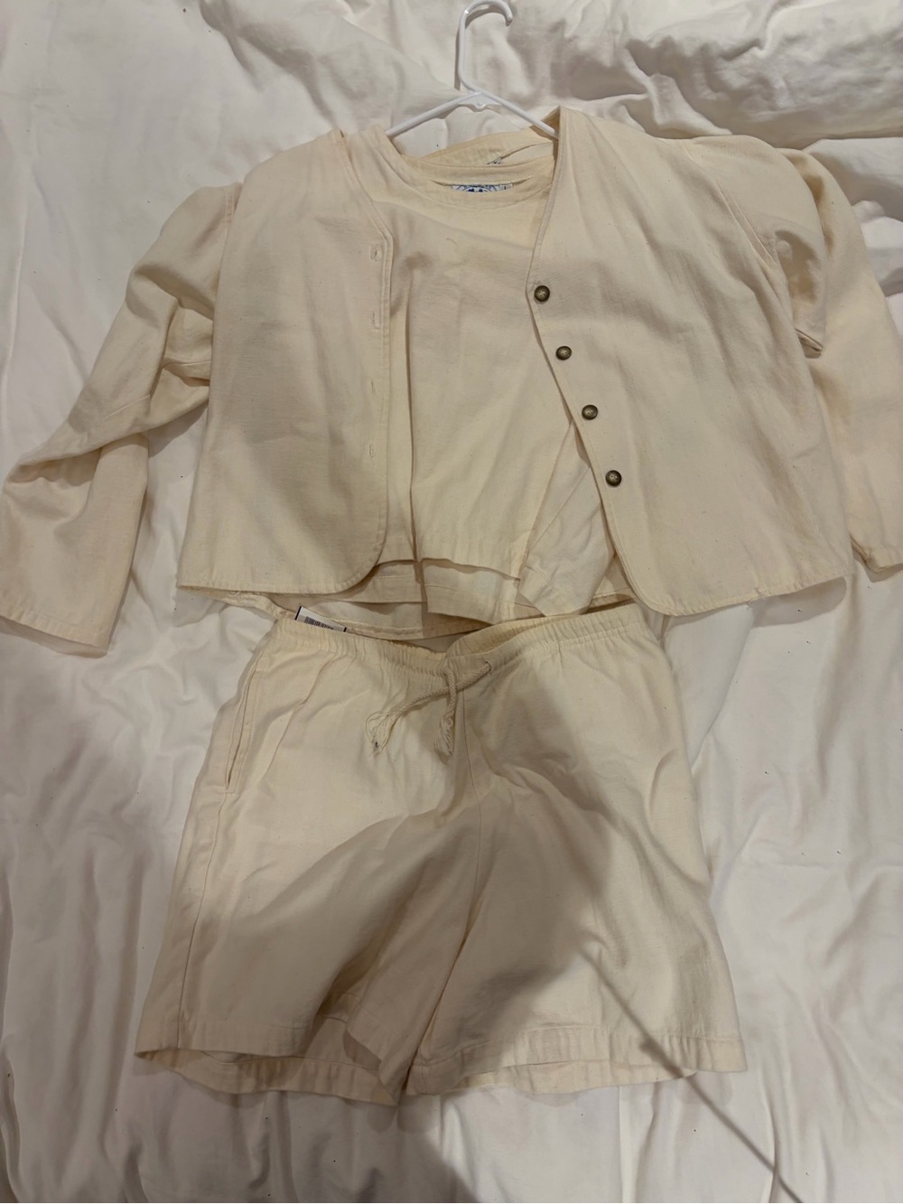 Women's Cream Set - Long Sleeve Top & Shorts & Blouse